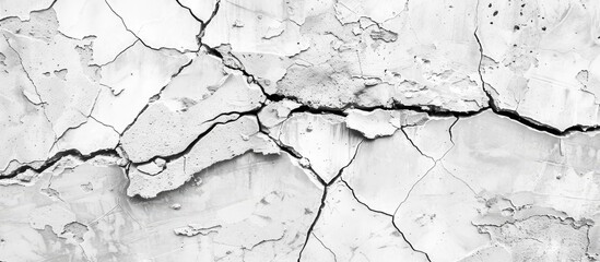 Obraz premium Vertical uneven crack in the wall post earthquake showcasing cracked concrete covered with gray mortar leaving room for a copy space image