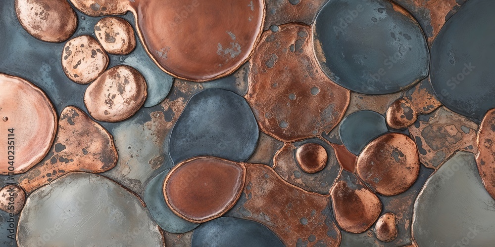 Poster Copper and Gray Metallic Abstract Circles