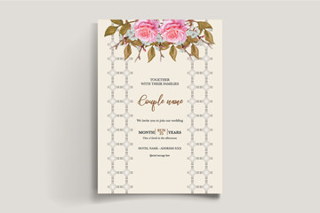 WEDDING INVITATION FRAME WITH FLOWER DECORATIONS AND FRESH LEAVES 