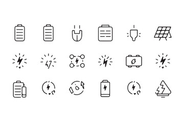 Minimalistic Line Art Energy and Electricity Icons Vector Illustration