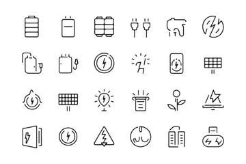 Minimalistic Line Art Energy and Electricity Icons Vector Illustration