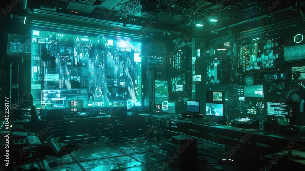 Poster floating holographic interfaces in a dark room