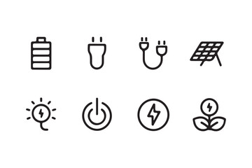 Minimalistic Line Art Energy and Electricity Icons Vector Illustration