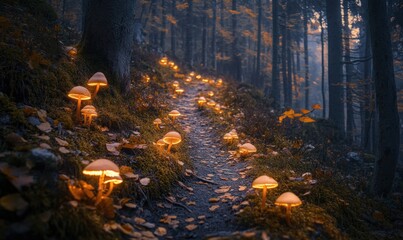 Enchanted Forest Path with Glowing Mushrooms