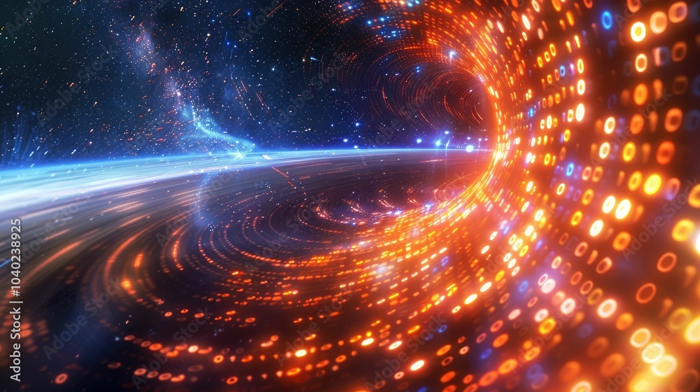 Poster Abstract wave of binary code flowing through space