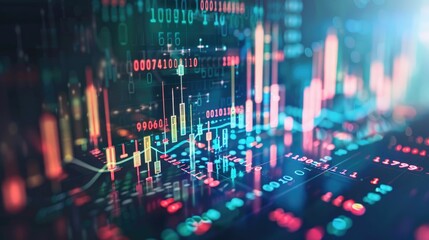 Abstract money growth with digital binary codes forming a rising chart