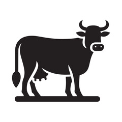 Black Mother Cow Silhouette Vector Icon Design Isolated on White Background