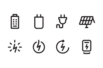 Minimalistic Line Art Energy and Electricity Icons Vector Illustration
