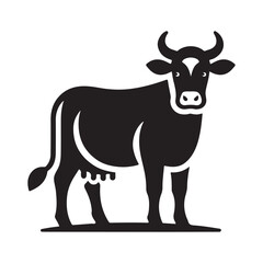 Black Mother Cow Silhouette Vector Icon Design Isolated on White Background