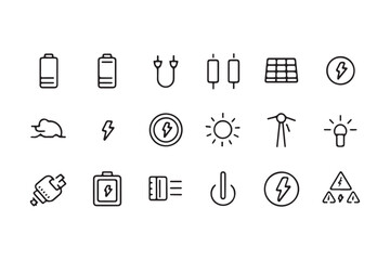 Minimalistic Line Art Energy and Electricity Icons Vector Illustration