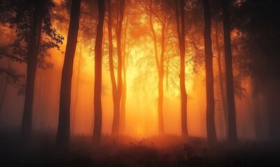 Fototapeta premium Enchanted Forest with Glowing Sunset Light