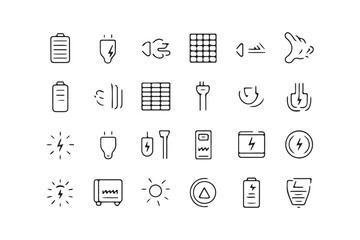 Minimalistic Line Art Energy and Electricity Icons Vector Illustration