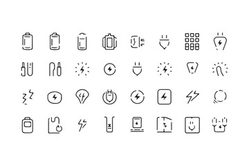 Minimalistic Line Art Energy and Electricity Icons Vector Illustration
