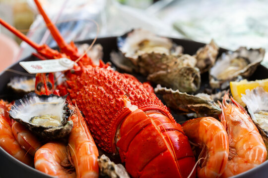 Lobster prawns and seafood in bowl