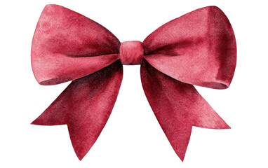 a traditional Christmas bow clipart, velvet texture, watercolor illustration, deep red color, isolated on white background