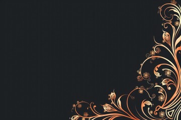 A beautiful gold floral design against a dark black background