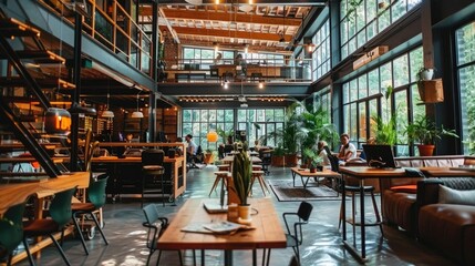 Naklejka premium Modern co-working space with digital collaboration tools