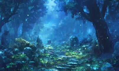 Fototapeta premium Enchanted Forest Path with Magical Glow