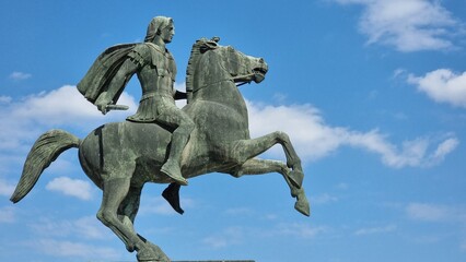 alexander the great statue sky clouds on the horse in salonica greece