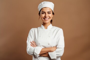 Female chef smiling adult smile.