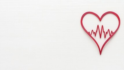 Thin red pulse line forming a heart outline, isolated on a blank surface