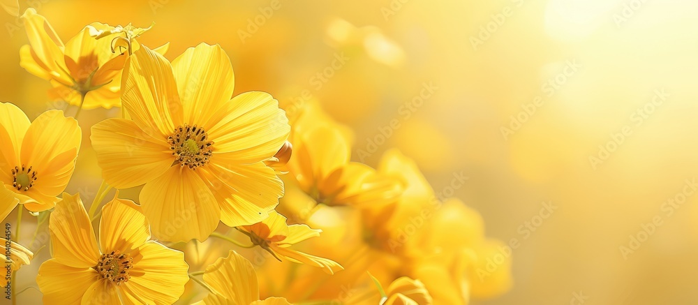 Canvas Prints fresh yellow background with a closeup soft cosmos image ideal as an ecological wallpaper with copy 