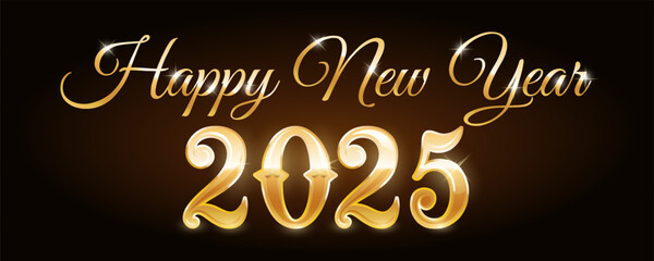 Happy new year 2025 golden large inscription. Shining banner. Background for website or print. Vector graphics.