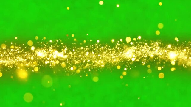 Gold dust particles fly in the air lingering slowly. Dust Particles Background Bokeh Lights Background on green screen Background 4k Footage.