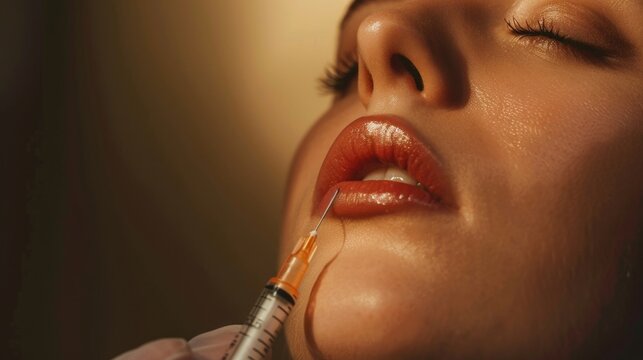 Close-up shot of a person receiving a lip injection procedure