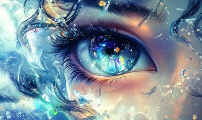 Dreamy Eye with Cosmic Reflections and Colors