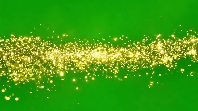 Gold dust particles fly in the air lingering slowly. Dust Particles Background Bokeh Lights Background on green screen Background 4k Footage.