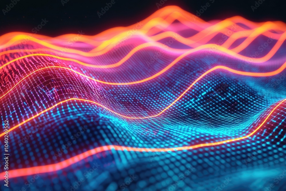 Wall mural vibrant abstract waves with glowing neon colors, creating a dynamic, futuristic visual effect in dig