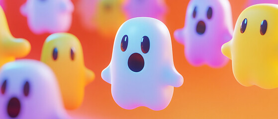Colorful 3D Ghost Characters with Big Eyes and Mouths  Halloween Background Image, Colorful 3D Ghost Characters with Big Eyes and Mouths  Halloween