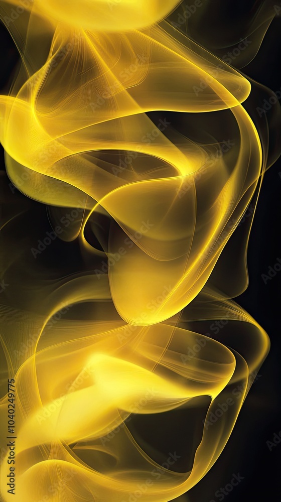 Wall mural vibrant yellow smoke swirls elegantly, creating a captivating abstract pattern that adds depth and e