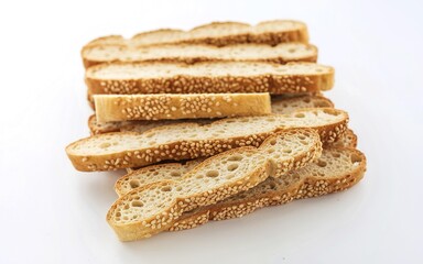 Sliced bread sticks with sesame seeds isolated on a white background