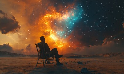 Obraz premium Contemplative Night Sky: A Man and the Universe