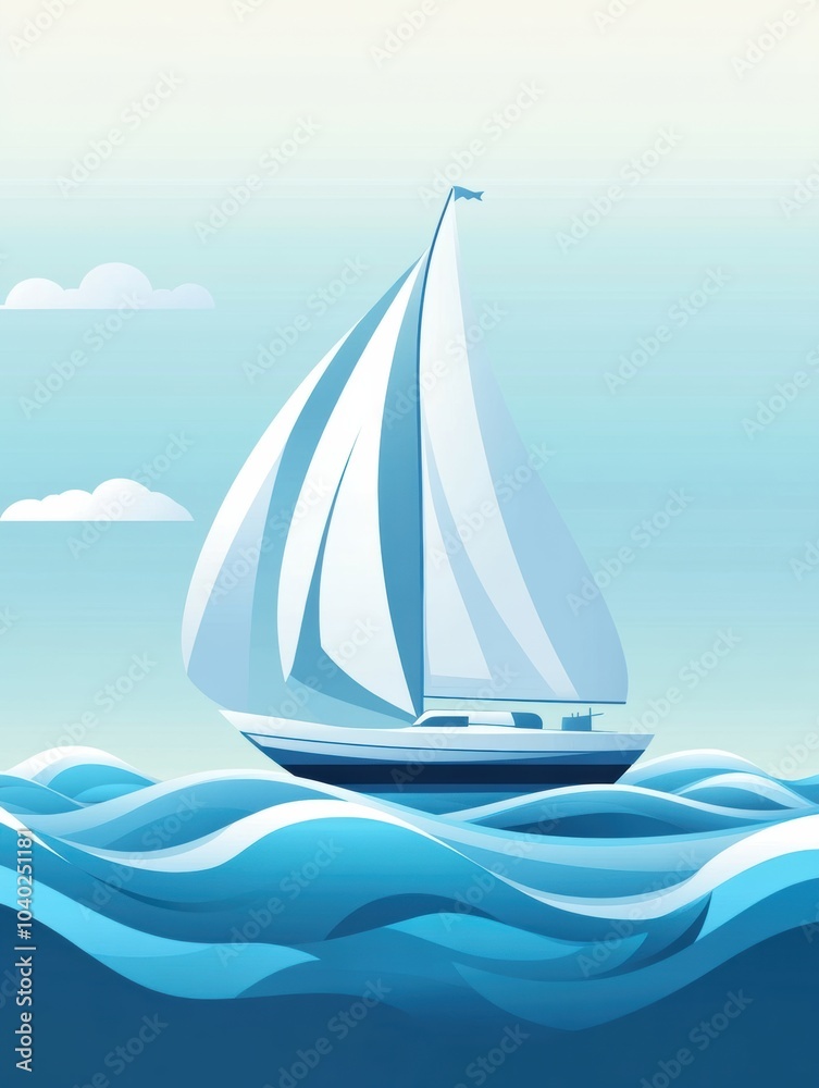 Poster a sailboat glides smoothly across tranquil waves, embodying a sense of freedom and tranquility on a 