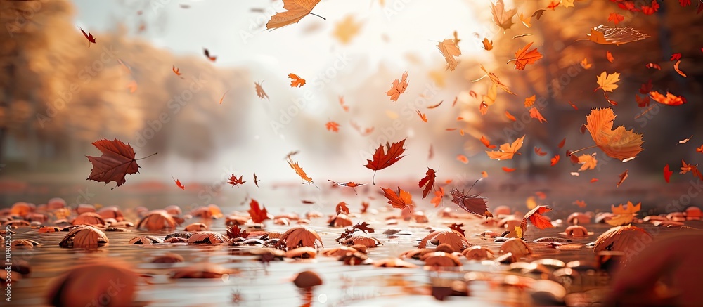Canvas Prints autumn themed scene with falling leaves in the background ideal for a copy space image