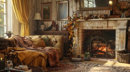 A warm and inviting living room with furniture and fireplace