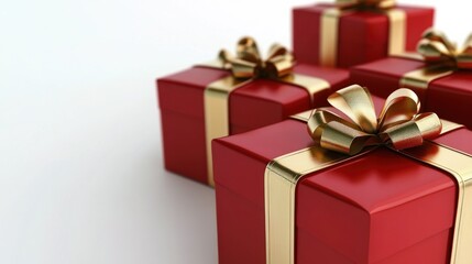Obraz premium Four elegant red gifts with golden ribbons and bows.