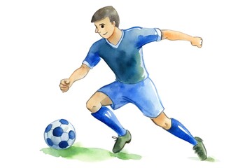 Watercolor hand drawn a man player of Soccer