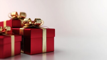 Fototapeta premium Luxury gift boxes with shimmering golden ribbons