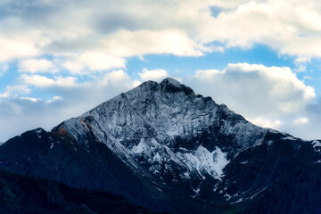 View of the mountain peaks of the Alps in Austria.