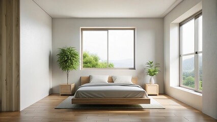 Aerial minimalist bedroom with simple window and wall