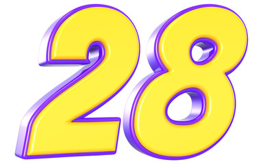 28 Number 3D Yellow And Purpale