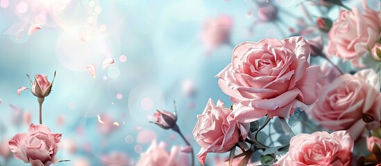 The allure of pink roses in full bloom enhances the beauty of any copy space image
