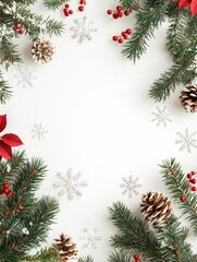 Festive arrangement of pine branches and snowflakes
