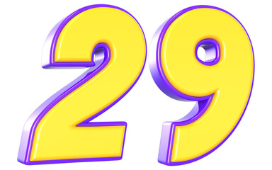 29 Number 3D Yellow And Purpale