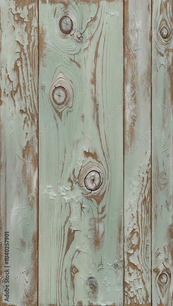 Canvas Prints Weathered Green Wood Plank with Knots