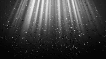 White Rays Shining on Black Background with Backlit Dust Particles 
